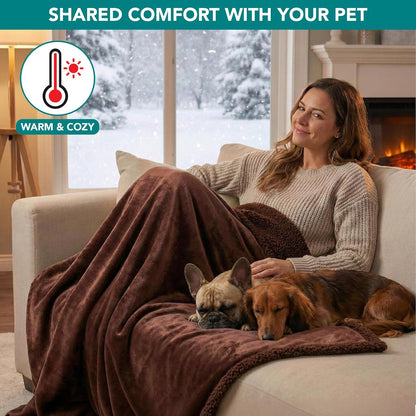 Waterproof Dog Blanket for Couch, Large 60X40, Pee Proof Sherpa Fleece Reversible Pet Throw, Furniture Protector for Bed Sofa Kennel, Soft Washable Cover for Medium Dogs Cats, Brown Sherpa